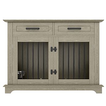 Merax 44.48" Large Dog Crate Furniture, Indoor Wooden Dog Kennel End Table with 2 Storage Drawers