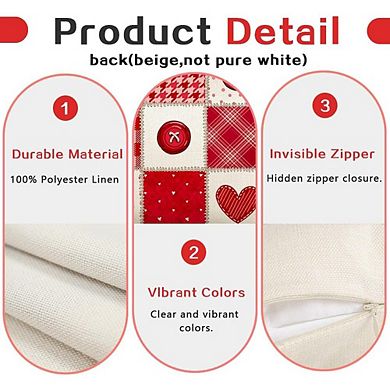 Valentine Red Plaid Heart Pillow Cover 18x18 for Sofa Couch Decor