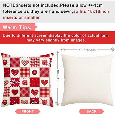 Valentine Red Plaid Heart Pillow Cover 18x18 for Sofa Couch Decor