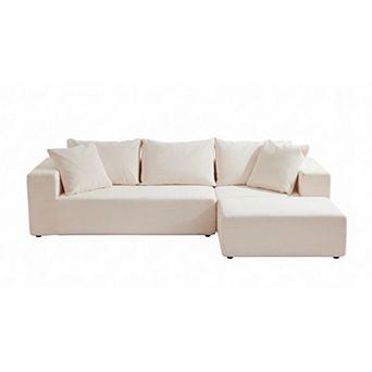 AKSZRI 108" L-Shaped Modular Sectional Sofa - Boneless Cloud Couch with Ottoman, Corduroy Beige