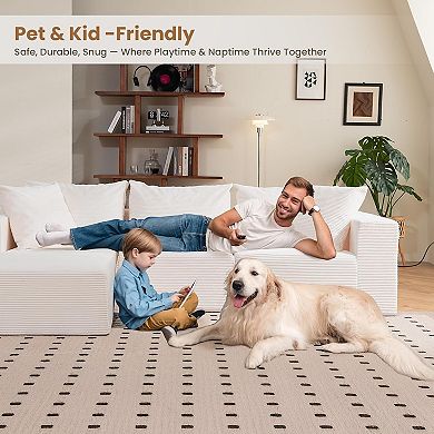 AKSZRI 108" L-Shaped Modular Sectional Sofa - Boneless Cloud Couch with Ottoman, Corduroy Beige