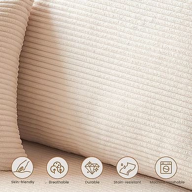 AKSZRI 108" L-Shaped Modular Sectional Sofa - Boneless Cloud Couch with Ottoman, Corduroy Beige