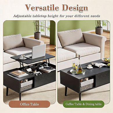 Lift Top Coffee Table with Hidden Storage and Side Shelves