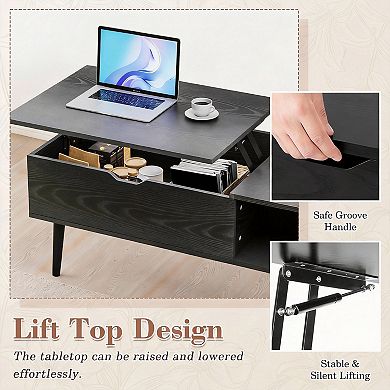 Lift Top Coffee Table with Hidden Storage and Side Shelves
