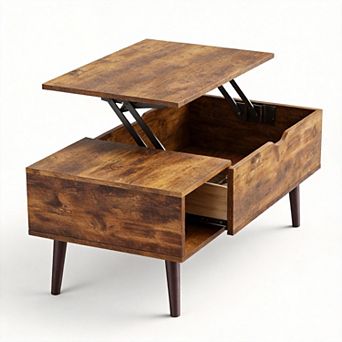 Lift Top Coffee Table with Hidden Storage and Side Shelves