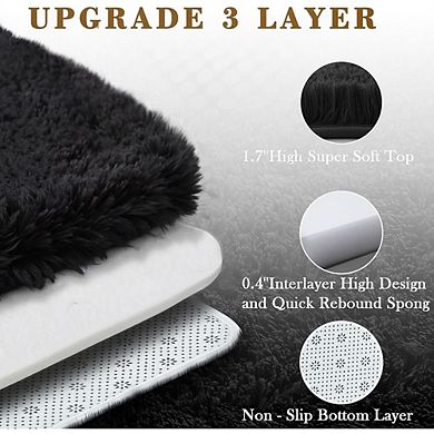 2x3 Black Shag Rug, Soft Fluffy Small Area Rug for Bedroom or Dorm