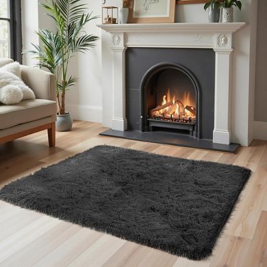 2x3 Black Shag Rug, Soft Fluffy Small Area Rug for Bedroom or Dorm