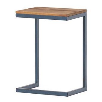 C-shaped End Table with Iron Base and Fir Wood Top, Black