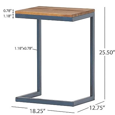 C-shaped End Table with Iron Base and Fir Wood Top, Black