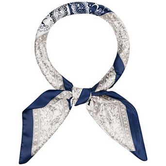 Women Satin Square Scarf 35" Large Paisley Contrast Color Hair Scarf Bandanas
