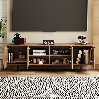 70.87″ Mid Century Modern Walnut TV Stand with Grille Doors