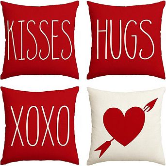 Valentine’s Day Love Heart XOXO Throw Pillow Covers 18x18 Inch Set of 4