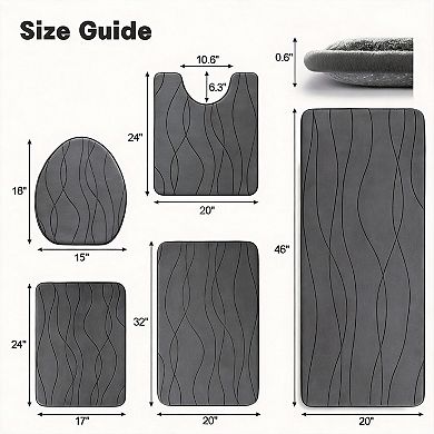 5-Piece Ultra Soft & Absorbent Memory Foam Bath Mats Set - Non-Slip, Machine Washable