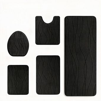 5 pc Ultra Soft & Absorbent Memory Foam Bath Mats Set - Non-Slip, Machine Washable