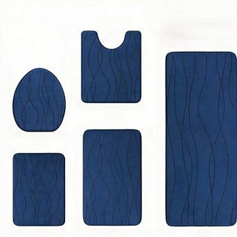 5 pc Ultra Soft & Absorbent Memory Foam Bath Mats Set - Non-Slip, Machine Washable