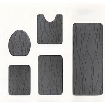 5 pc Ultra Soft & Absorbent Memory Foam Bath Mats Set - Non-Slip, Machine Washable