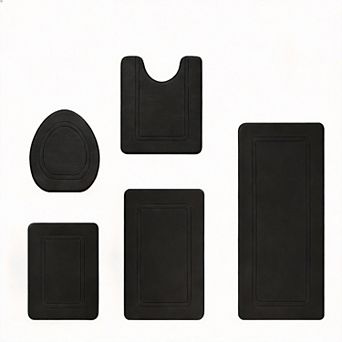 5 pc Non-Slip Memory Foam Bath Mats - Soft, Quick-Dry, Machine Washable