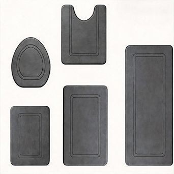 5 pc Non-Slip Memory Foam Bath Mats - Soft, Quick-Dry, Machine Washable