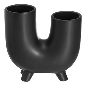 U-Shaped High-Low Vase in Black, Black Minimalist Home Decor Desktop Ornaments for TV Cabinet
