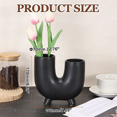 U-Shaped High-Low Vase in Black, Black Minimalist Home Decor Desktop Ornaments for TV Cabinet