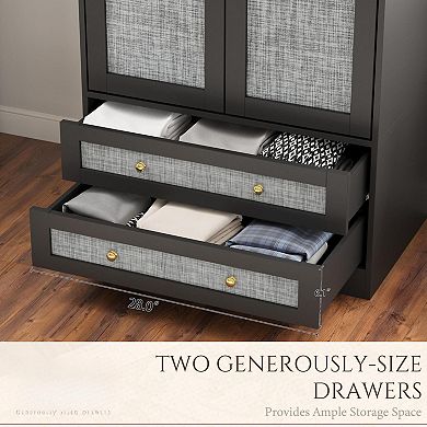 70" Modern Tall Wardrobe with Hanging Rod, Adjustable Shelf, 2 Drawers