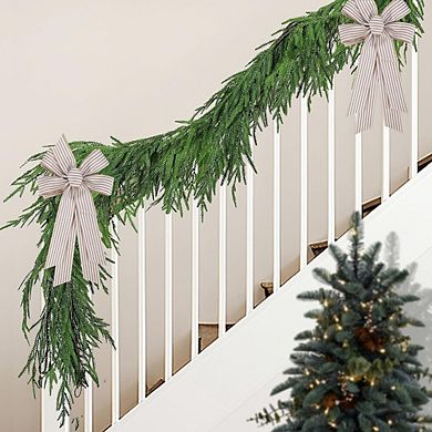 Large Burlap Ribbon Bow with White Stripes for Wreaths