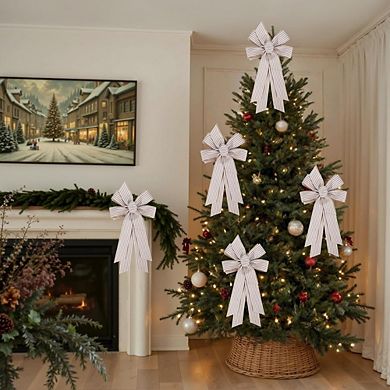 Large Burlap Ribbon Bow with White Stripes for Wreaths