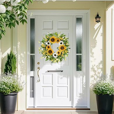 22" Sunflower Welcome Sign Wreath for Front Door, Porch, Wall & Window