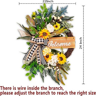 22" Sunflower Welcome Sign Wreath for Front Door, Porch, Wall & Window
