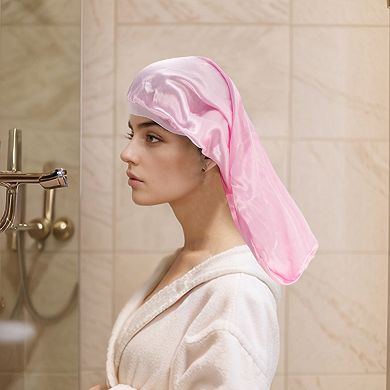 Women Simulated Silk Print Shower Cap for Bathroom Hotel 1 Pc