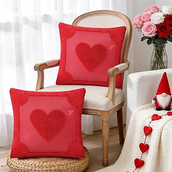 Valentine’s Day Pillow Covers 18x18, Red Heart Arrow Plush Set of 2