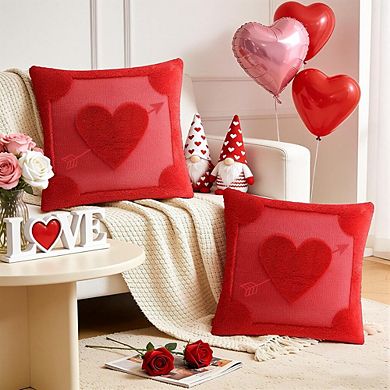 Valentine’s Day Pillow Covers 18x18, Red Heart Arrow Plush Set of 2
