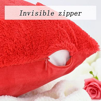 Valentine’s Day Pillow Covers 18x18, Red Heart Arrow Plush Set of 2