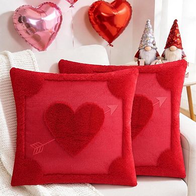 Valentine’s Day Pillow Covers 18x18, Red Heart Arrow Plush Set of 2