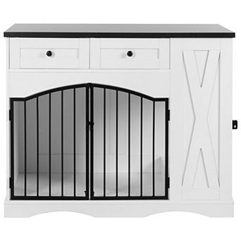 Merax 43.3" Farmhouse Dog Crate Furniture, Heavy Duty Dog Crate with 3 Drawers