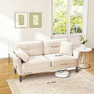 AKSZRI Loveseat Sofa with 2 Pillows - 69" Small Couch for Living Room & Bedroom, White