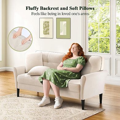 AKSZRI Loveseat Sofa with 2 Pillows - 69" Small Couch for Living Room & Bedroom, White