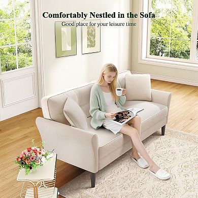 AKSZRI Loveseat Sofa with 2 Pillows - 69" Small Couch for Living Room & Bedroom, White