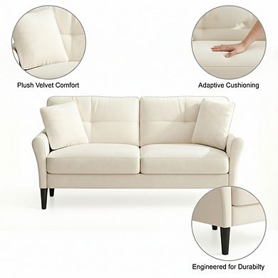 AKSZRI Loveseat Sofa with 2 Pillows - 69" Small Couch for Living Room & Bedroom, White