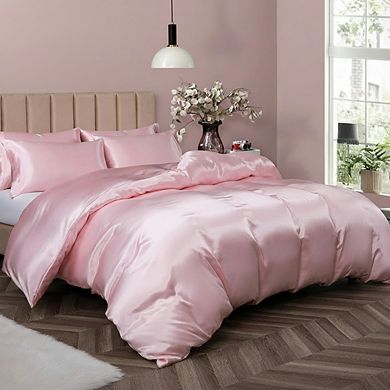 5pc Satin Duvet Cover Set, Full/Queen Blush Pink Luxury Silky with Zipper