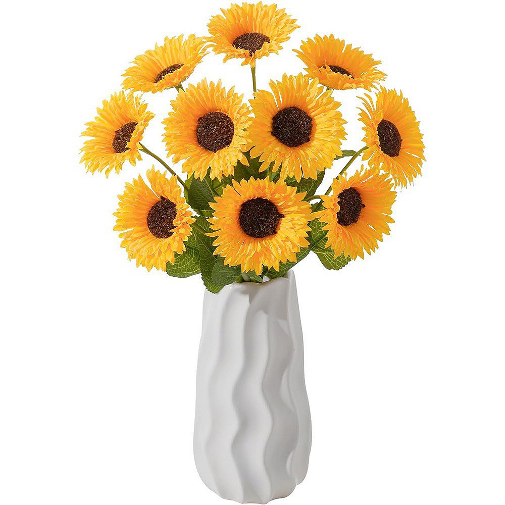10 Pack Artificial Sunflowers with Stems, Faux Yellow Flowers for Vase ...