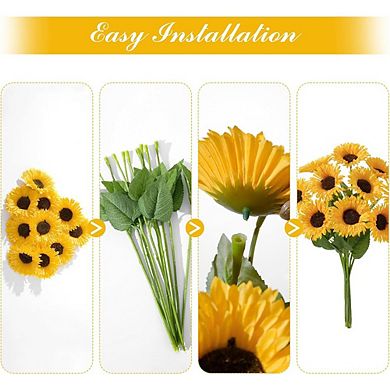 10 Pack Artificial Sunflowers with Stems, Faux Yellow Flowers for Vase and DIY