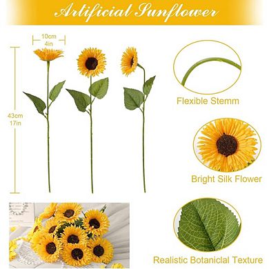 10 Pack Artificial Sunflowers with Stems, Faux Yellow Flowers for Vase and DIY