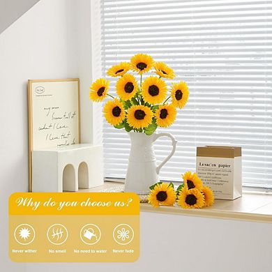 10 Pack Artificial Sunflowers with Stems, Faux Yellow Flowers for Vase and DIY