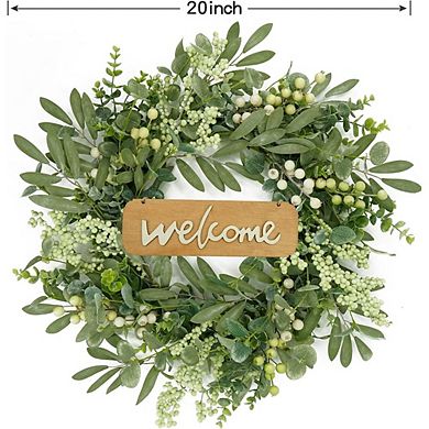 Green Eucalyptus Wreath with Mixed Berries and Olive Leaves 20in Spring Summer Farmhouse Decor