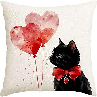 Valentine 18x18 Pillow Cover Love Heart Balloon Black Cat