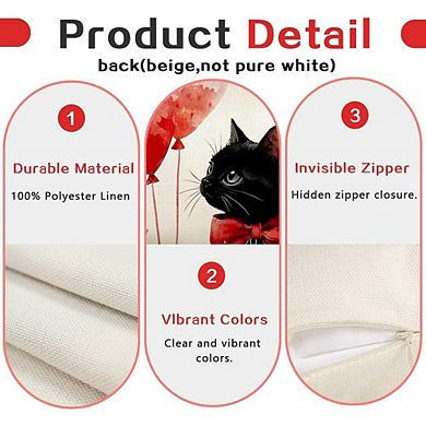 Valentine 18x18 Pillow Cover Love Heart Balloon Black Cat