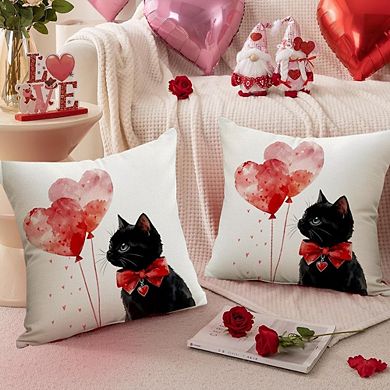 Valentine 18x18 Pillow Cover Love Heart Balloon Black Cat
