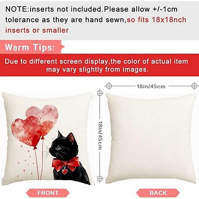 Valentine 18x18 Pillow Cover Love Heart Balloon Black Cat
