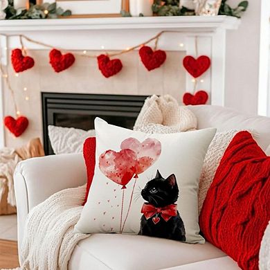 Valentine 18x18 Pillow Cover Love Heart Balloon Black Cat